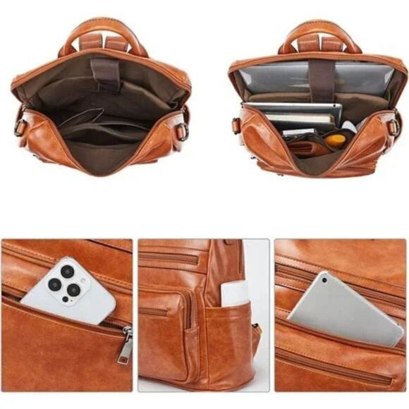 𝅺New Backpack Purse Vegan Leather with Tassel Retro, 1-Oil Wax Brown - Picture 4 of 7